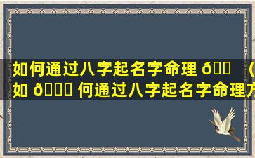 如何通过八字起名字命理 🐠 （如 🍁 何通过八字起名字命理方法）